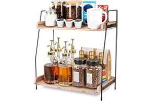 Coffee Bar Organizer for Countertop, 2-Tier Coffee Station Organizer with Metal Frame & Wooden Shelves, Coffee Accessories Or