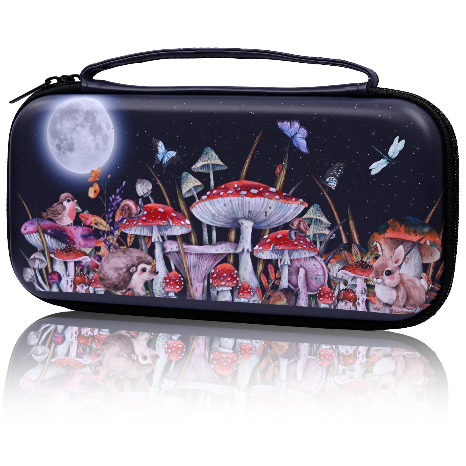 WtallasiSei Mushrooms Moon Butterfly Carry Case Compatible With Nintendo Switch Lite And Switch Oled, Hard Portable Travel Storage Bag For Accessories Console Games