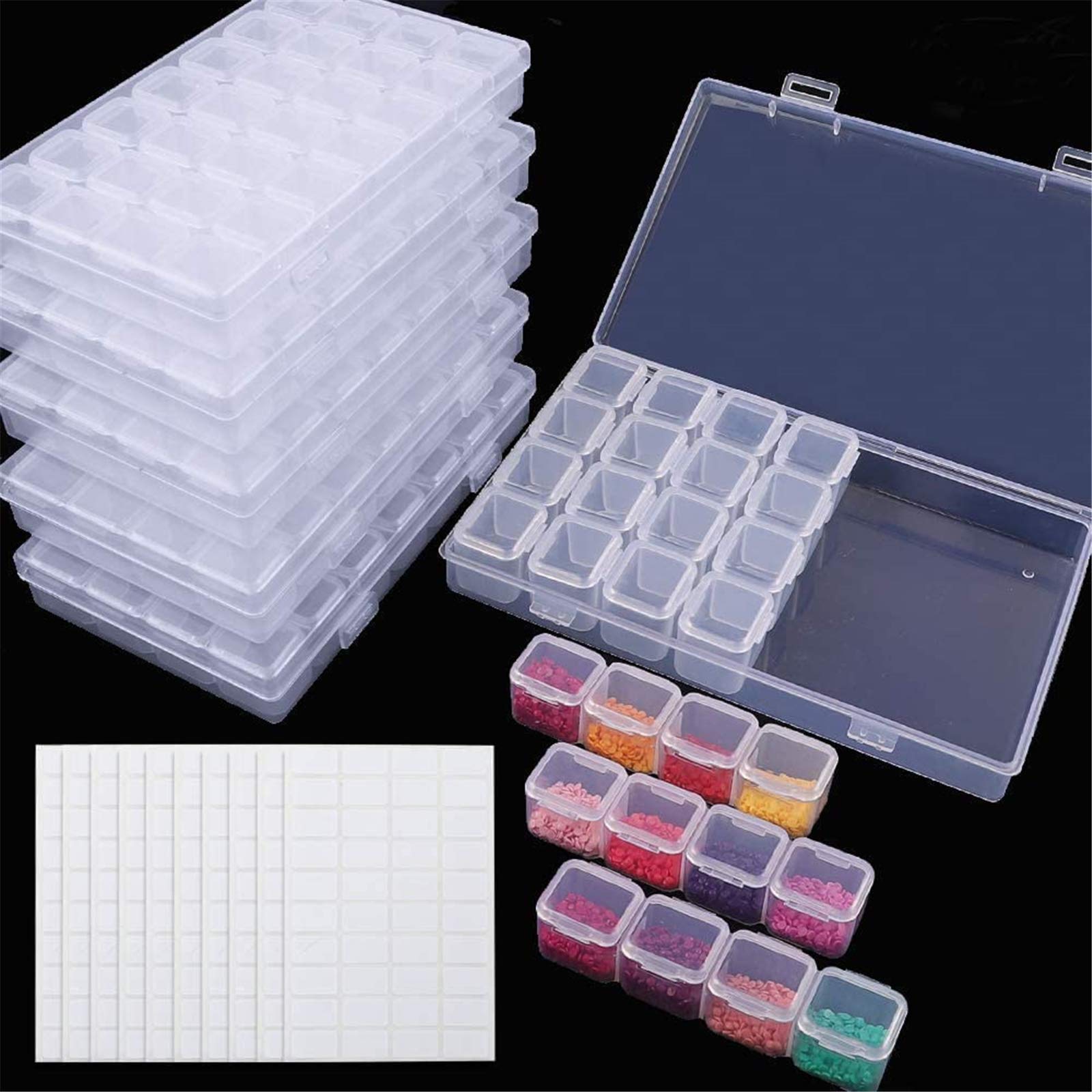 SGHUO 168 Slots 6 Pack 28 Grids Diamond Painting Boxes Plastic Organizer 5D Diamond Embroidery Accessories Storage Containers with 400pcs Label Stickers for DIY Art Craft, Nail Diamonds, Bead Storage