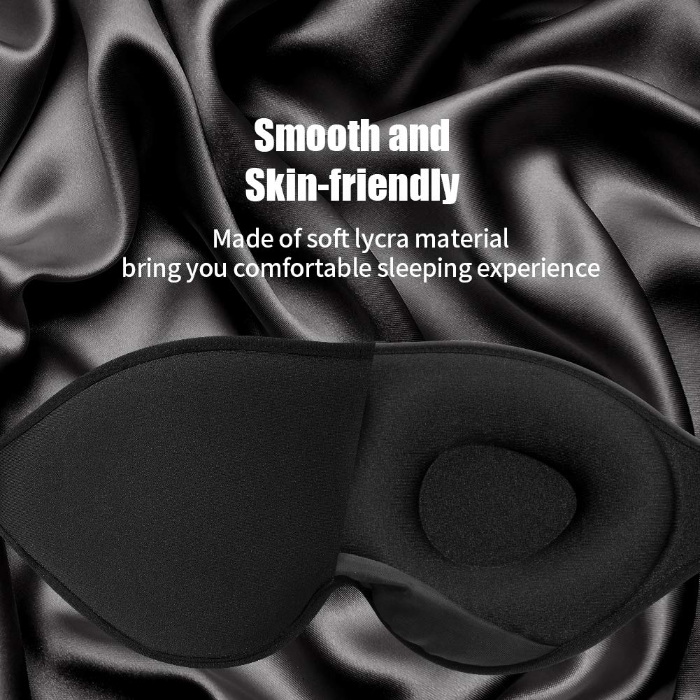 2020 Upgraded Sleep Eye Mask for Women Men, Soft Lycra Material Eye mask for Sleeping 3D Contoured Cup Sleep Mask & Blindfold,100% Black out Light Sleeping Mask for Travel, Nap, Yoga Meditation(Black)