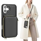 SkyEagle Compatible with iPhone 17 Wallet Case Women,RFID Blocking Crossbody Phone Purse Case PU Leather Zipper Handbag Wrist Strap Cover Credit Card Holder,for Apple 17 6.3",Black