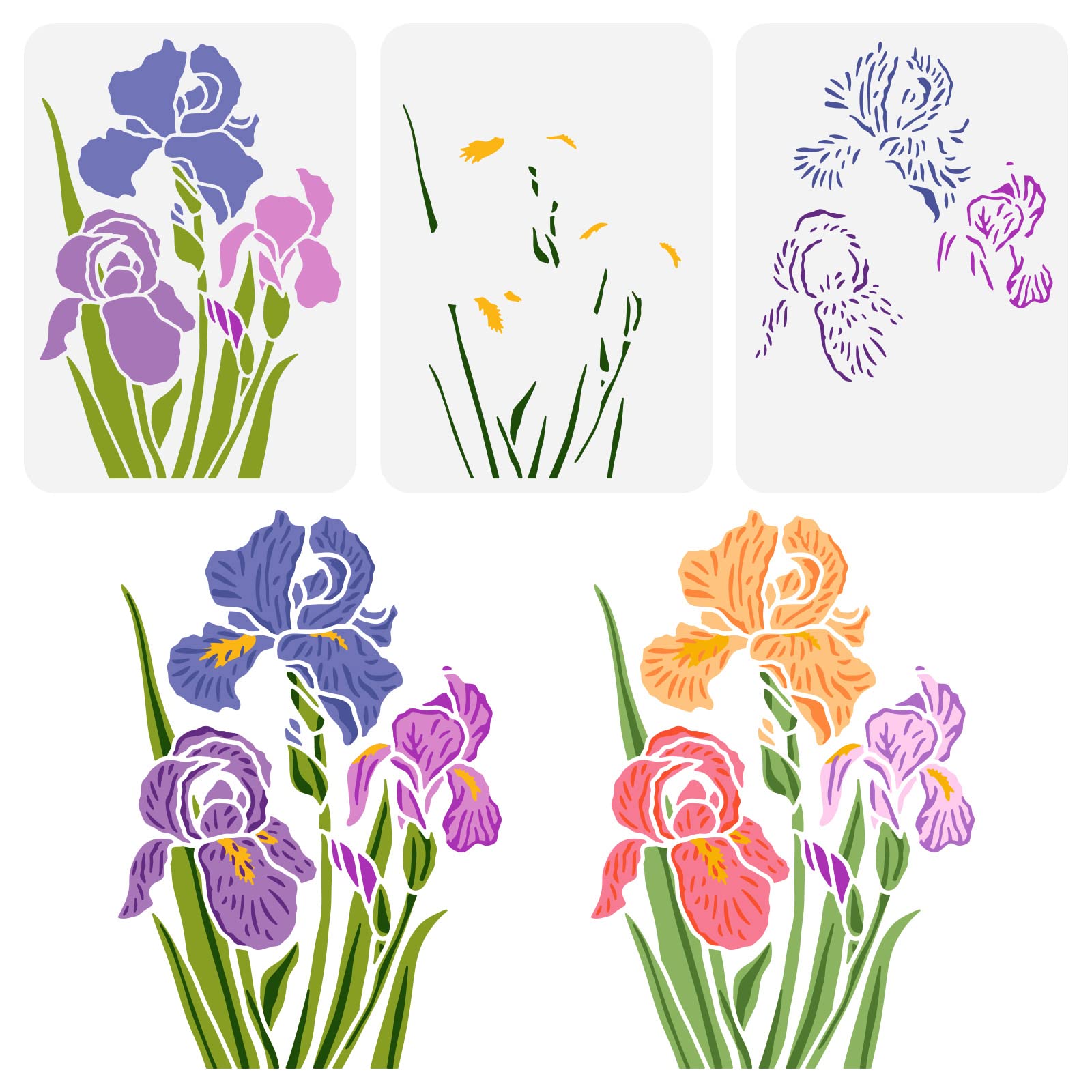FINGERINSPIRE 3 pcs Layered Iris Stencil 21x29.7cm Reusable Iris Flower Painting Template DIY Iris Pattern Decoration Stencil Plants Floral Template for Painting on Wood, Wall and Furniture