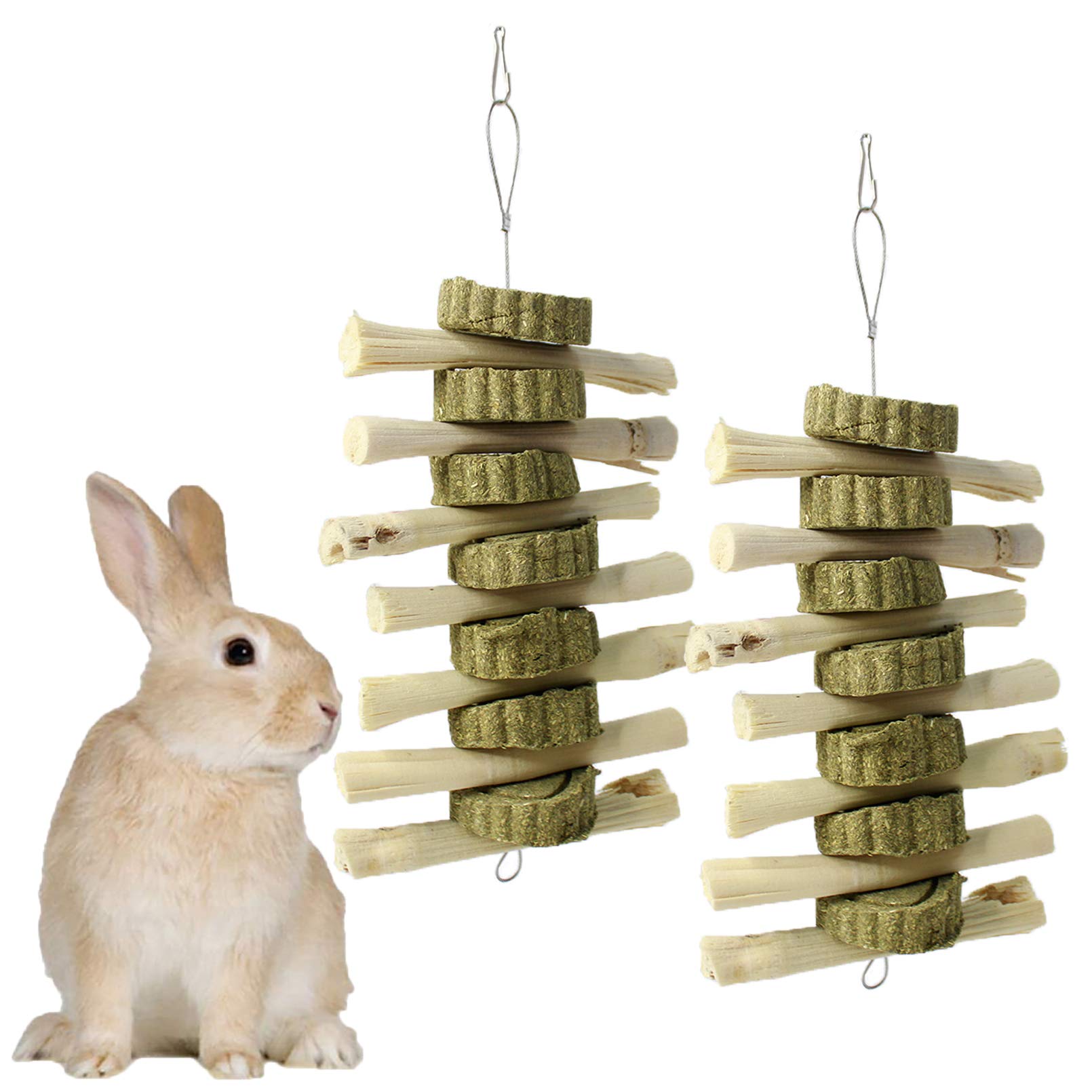 PINVNBY 2 PCS Bunny Chew Toys Sweet Bamboo Sticks Natural Edible Grass Cake Pet Snacks Treats Molar Teeth Grinding Toy for Small Animals Rabbits Chinchilla Guinea Pigs