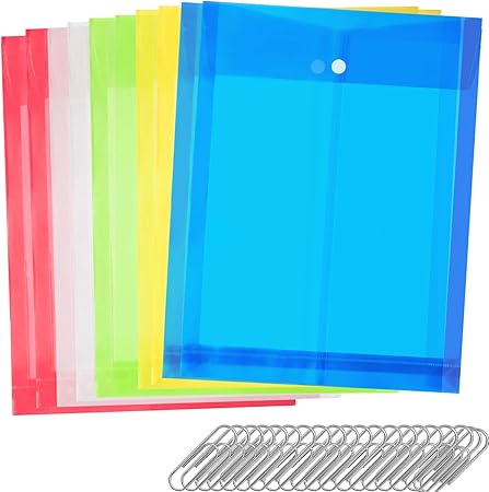 Amazon ファイルバッグ ボタン式 クリアーホルダー 大容量 クリアファイル ドキュメントケース クリアホルダー 10枚 5色セット マチ付き 封筒 保存用 縦型 カラフル クリアホルダー 文房具 オフィス用品