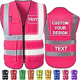Custom Safety Vest High Visibility Reflective Vests with Pockets Zipper Customize Logo Class 2 for Men Construction Workwear