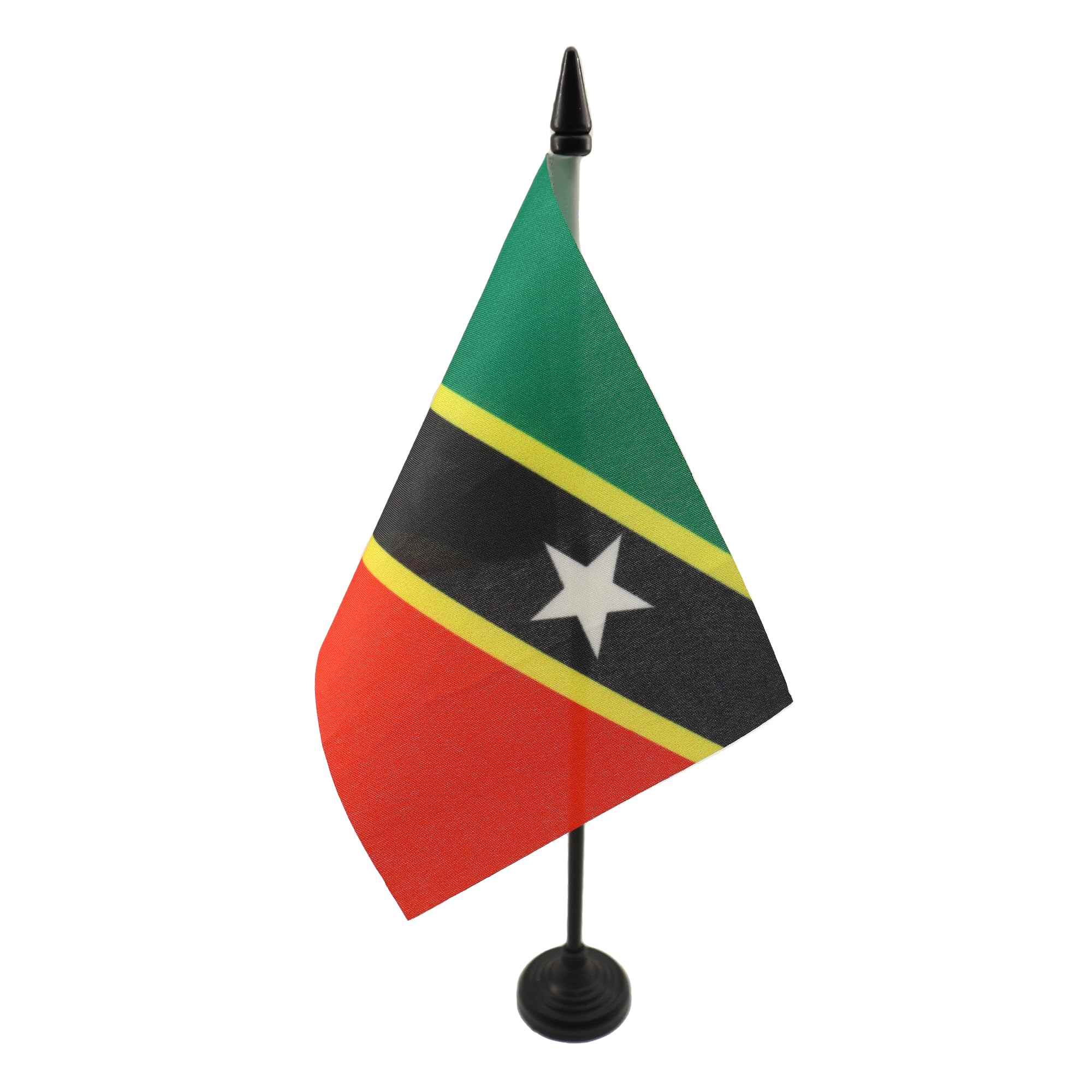 AZ FLAG - Saint Kitts and Nevis Table Flag 4'' x 6'' - Kittitian Office Mini Banner 100% Polyester 15 x 10 cm - Mini Desk Flag with 10'' Pole and Black Plastic Base