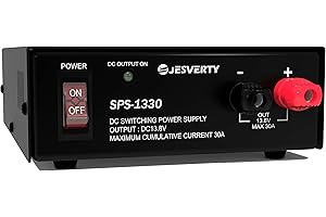 Jesverty Universal Compact Bench Power Supply - 30 Amp Regulated Home Lab Benchtop AC-to-DC Converter for CB/HAM/Amateur Radio with 13.8V Fixed OutputScrew-Type Terminals, Cooling Fan - SPS-1330