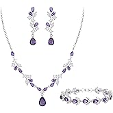 Crysdue Wedding Bridal Jewelry for Women Bridesmaid, Sparkle Teardrop Marquise Cubic Zirconia Y-Necklace Dangle Earrings Tennis Bracelet Elegant Prom Jewellery Set