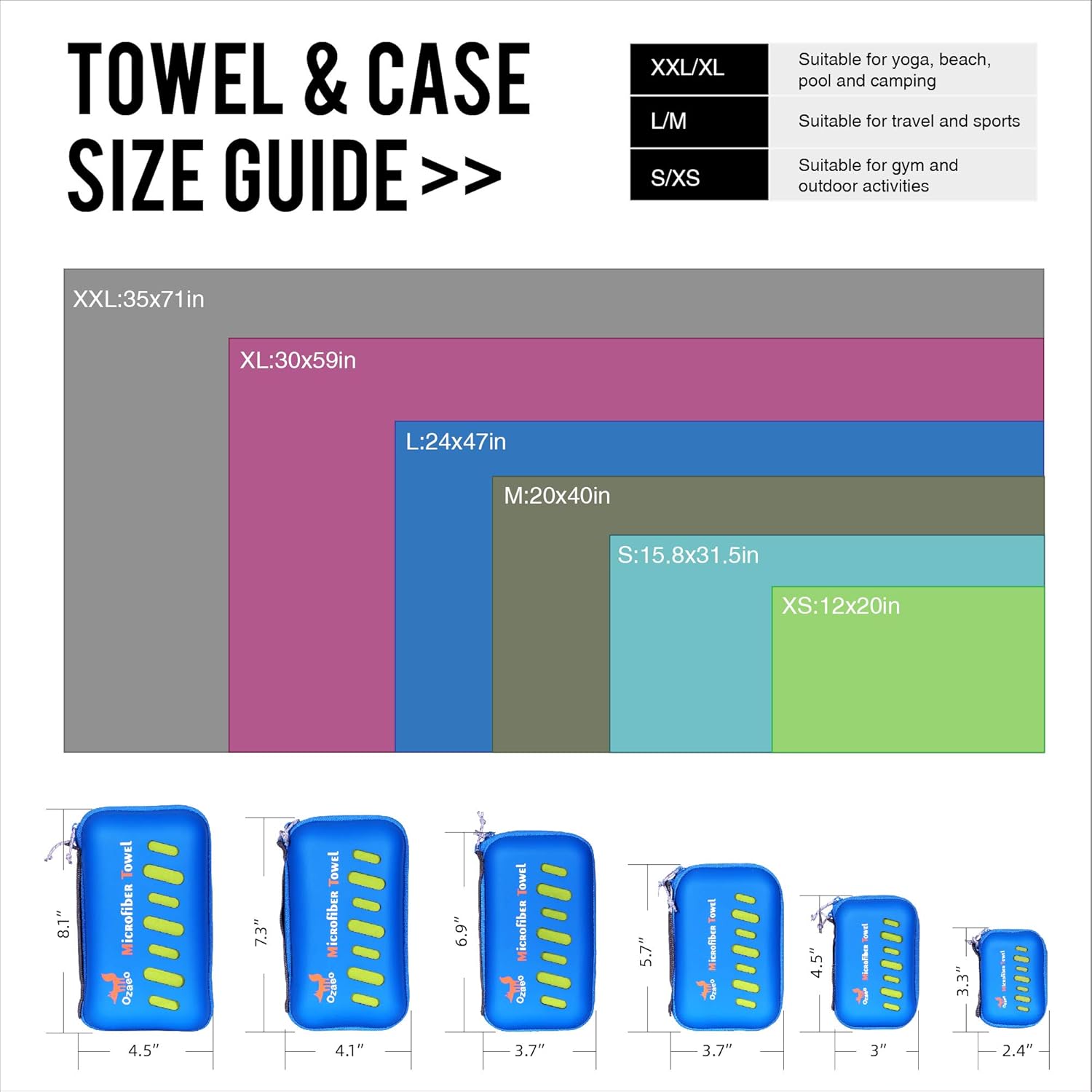 Ozaeo Microfiber Travel Towel, Lightweight Gym Towel, Ultra Compact, Fast Drying Camping Towel for Sports, Beach, Swimming, Cycling, Hiking Green-XXL: Kitchen & Dining