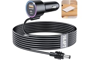TIKBIC Starlink Mini Cable 16.4FT/ 5M, 3 in 1 Starlink Mini Accessories Car Charger DC Power Cable+ Cigarette Lighter Adapter 12V-24V, QC 3.0 + PD 30W (Black)