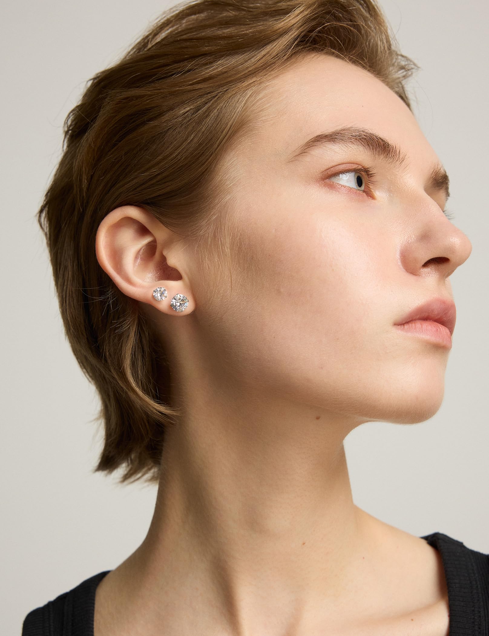 Wssxc 6 Pairs Stud Earrings Set, Hypoallergenic Cubic Zirconia 316L Earrings Stainless Steel CZ Earrings 3-8mm (Steel color)