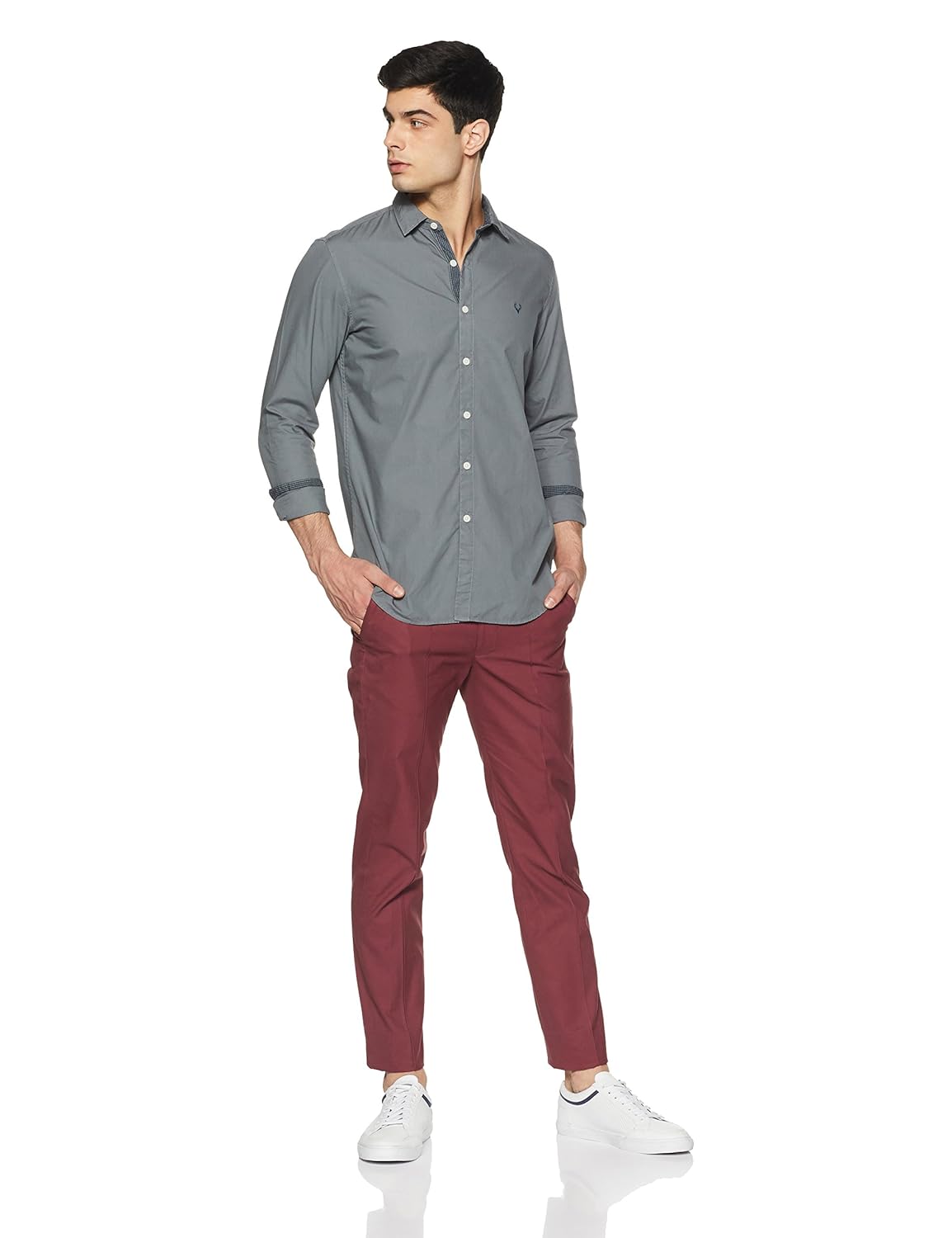 allen solly men's plain slim fit casual shirt