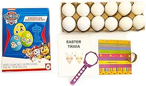 Easter Egg Decorating DIY Dyeing Kit Bundle with 12 Plastic Eggs, 5 Non-Toxic Food Grade Coloring Tablet Dyes, 2 Egg Dipper, 55 Stickers, Drying Tray, Easter Trivia (Paw Patrol)