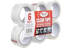 Pacific Mailer Clear Packing Tape, Heavy Duty Packaging Carton Tape for Shipping Packaing Moving Sealing, 2 Inch Wide, 2.7mil Thickness, 65 Yards Per Roll [Pack of 6]