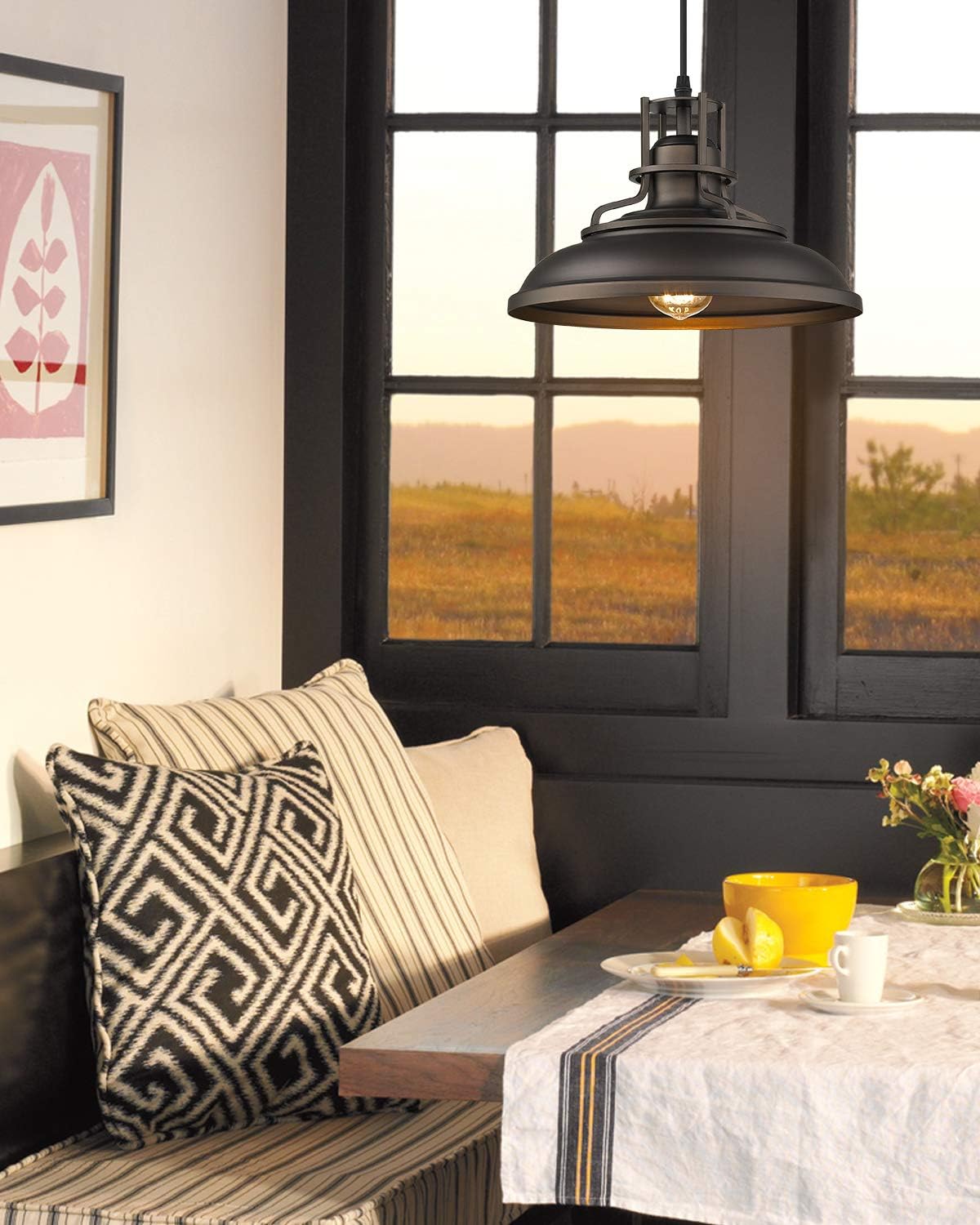 FEMILA Barn Pendant Light, Farmhouse Vintage Hanging Light Fixture Adjustable Height, Oil Rubbed Bronze Finish, 4FY15-MP ORB - - 