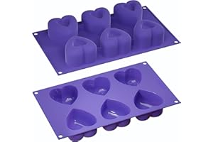 Bakerpan Silicone Heart Mold for Baking, Heart Muffin Baking Tray, Valentine's Day Silicone Mold, Mini Cake Heart Pan, 2 3/4 Inch Hearts, Heart Mold Silicone, 6 Hearts - Set of 2