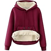 Flygo Women's Sherpa Fleece Lined Hoodie Winter Warm Thermal Heavyweight Plain Pullover Thicken Sweatshirt Tops with Pockets