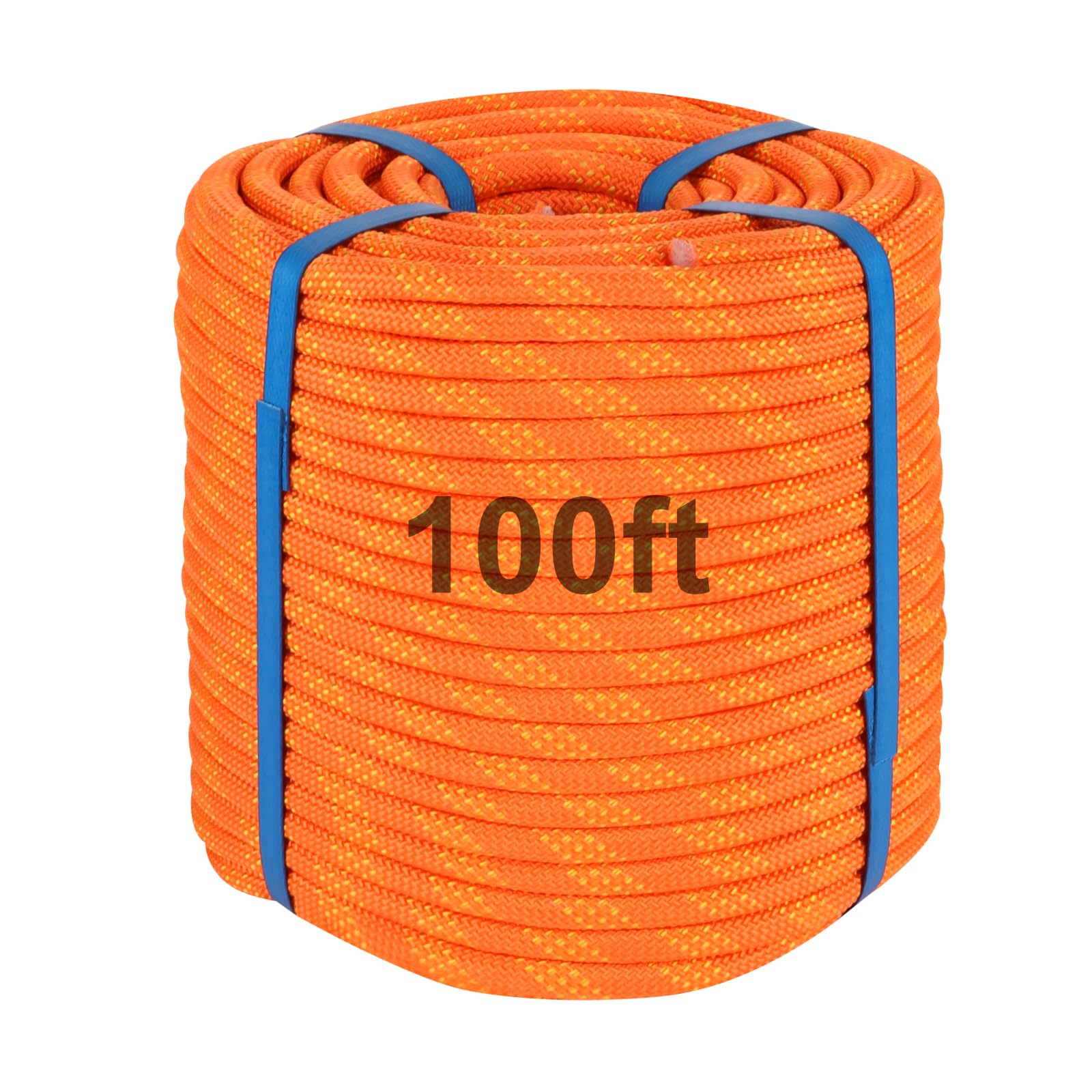 Photo 1 of 100ft 3/8 Inch Climbing Rope, Heavy Duty Arborist Rope, Nylon Rigging Rope for Tree Work,Bull (Orange)