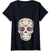 Womens Dia De Los Muertos Costume Halloween Day Of Dead Sugar Skull V-Neck T-Shirt