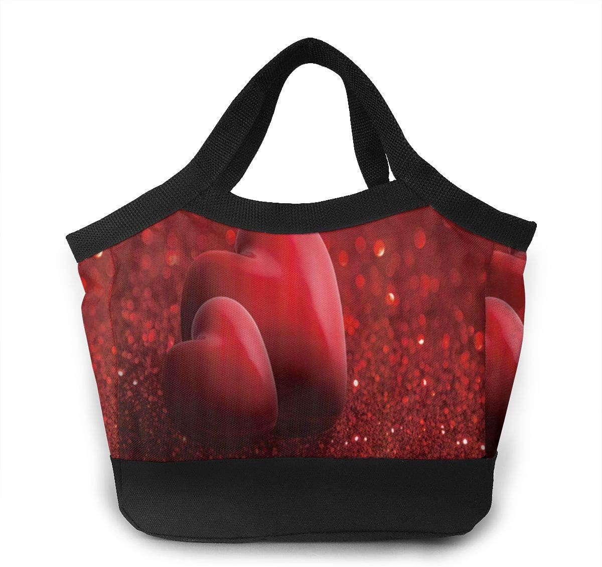 JHNDKJS Romantic Love Two Red Hearts Lunch Bag Insulated