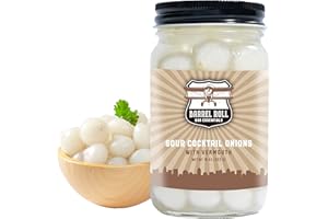 Barrel Roll Bar Essentials Cocktail Onions - Classic Sour Silver Skin Pickled Onions with Vermouth in Salty Vinegar - Gibson, Bloody Mary Cocktail Garnish - Gourmet Drink Ingredients - 16 Ounces