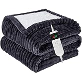 Qieryun Heated Blanket Electric Throw, Soft Flannel Heating Blanket with 8 Hours Auto Off 10 Fast Heating Levels Machine Washable Sherpa Heated Blanket with Overheating Protection
