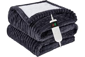Qieryun Heated Blanket Electric Throw, Soft Flannel Heating Blanket with 8 Hours Auto Off 10 Fast Heating Levels Machine Washable Sherpa Heated Blanket with Overheating Protection