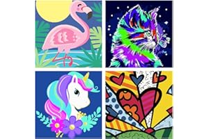 CEUHROG 4 Pack Paint by Numbers for Kids Ages 4-8-12,Animals Paint by Number Kit for Kids, DIY Animal Oil Painting Suitable for Home Decoration (8x8 in)