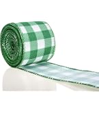 ALIBBON 2 Rolls St. Patrick's Day Ribbon - 2.5" X 5 Yds Green Shamrock Buffalo Plaid Wired Ribbon