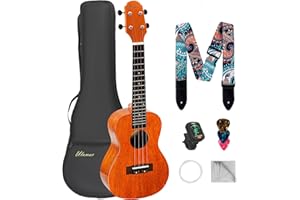 Ulumac Concert Ukulele, All Solid Mahogany 23inch Ukelele for Adults Kids Beginner with Gig Bag, Digital Tuner, Replacing Strings, 3 Guitar Picks, Strap, Cloth