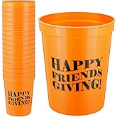 Willinglong 24 Pcs Friendsgiving Cups 16oz Happy Friendsgiving Party Decorations Reusable Plastic Drinking Cups Fun Friends Gathering Birthday Favors for Adults Fall Thanksgiving Party Supplies