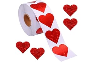 Soochat 500Pcs Glitter Red Heart Stickers, Valentine's Love Heart Decorative Sticker Valentine's Day Decorations Accessories