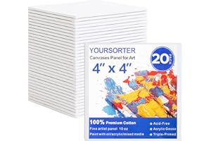 YOURSORTER Mini Canvas for Painting 4x4 inch, 20 Pack Small Painting Canvases for Novices & Artists, Gesso Primed Acid-Free 100% Cotton, Blank Canvas Boards Panels for Oil, Watercolor, Acrylic, etc