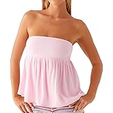 Women Strapless Ruffle Tube Top Smocked Sleeveless Backless Flowy Hem Peplum Camisole Solid Color Casual Top