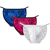 LingDooo Men's Pure Silk Satin G-String Thong Panties Pouch Sexy Briefs Soft Healthy Basic Bikini Breathable Underwear 3Pairs