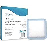 MedVance Super Absorbent Dressing, Non-Adhesive Pads for Wound Care, Pressure Ulcers & 1st/2nd Degree Burns, Superior Moisture Absorption, Box of 5 dressings (4"x4" Bandage, 2.75"x2.75" Absorbent Pad)