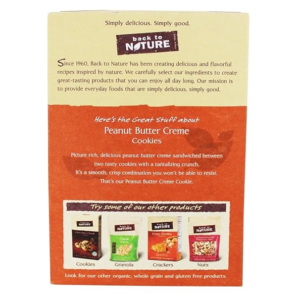 BACK TO NATURE PEANUT BUTTER CREME SANDWICH COOKIES – DAIRY FREE, NON-GMO, MADE WITH WHEAT FLOUR & WHOLE GRAINS, DELICIOUS & QUALITY SNACKS, 9.6 OUNCE​