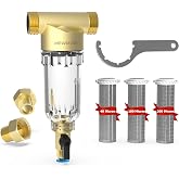 MewMore WHC40 Whole House Spin Down Sediment Filter with 1"MNPT &amp; 3/4"FNPT | Includes 40, 100 &amp; 200 Micron Filters, 3/4" MNPT Adapter, Flushable &amp; Reusable, For Well Water &amp; Home Pre-Filtration