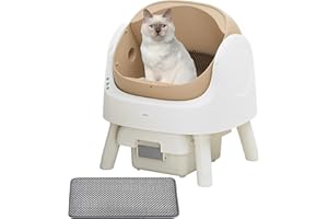 MIMFAM Automatic Cat Litter Box with Open-Top Design Quiet Operation, with Safety Sensors, Large Waste Bin Included, Light Brown