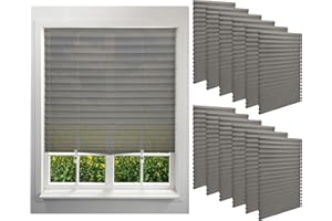 Kigley 12 Pack Filtering Temporary Blinds for Windows, 35 x 71 Inch Cordless Pleated Light Filtering Fabric Shade Self Adhesive Window Shade, Easy to Cut and Install, with 24 Clips(Light Gray)