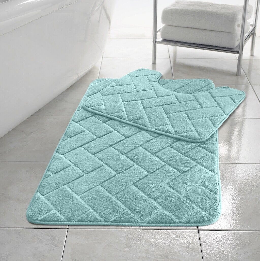 PARADISE STAR Memory Foam Bath Mat Set – Extra Absorbent Non Slip Bathroom Rug & Pedestal Mat, Ultra Soft Quick Dry Shower Mat for Bathroom Floor, Machine Washable Bath Mat Set