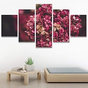 SIGNWIN 5 Panel Canvas Wall Art Pink Fields...
