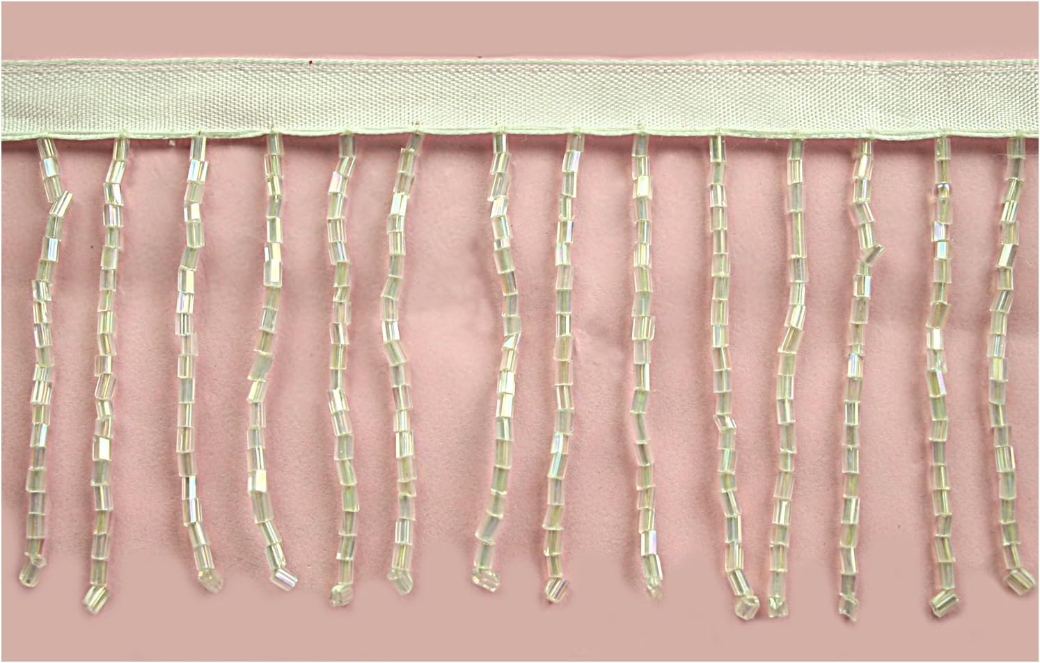 Altotux 2" or 3" White Beaded Fringe Trim with Glass Short Bugle Beads Dance by Yard (3 inches)