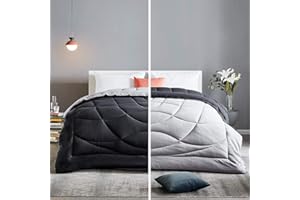 SLEEP ZONE Reversible Queen Size Cooling Comforter, Soft Breathable Bedding Down Alternative Comforter Warm for All Seasons, A Side Black + B Side Grey