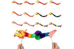 ZYP 12 Pack Chinese Paper Dragon Decoration New Year Dragon Garland Banner Kids Craft DIY 3D Paper Chinese Dragon Festival Xmas Party Supplies