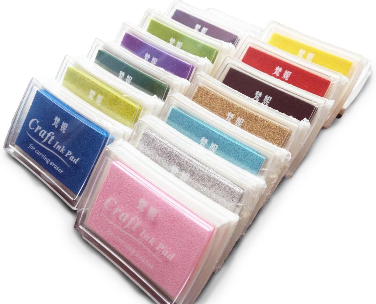 Lsushine Craft Ink Pad Stamps Partner Diy Color,15 Color Craft Ink Pad for Stamps, Paper, Wood Fabric (pack of 15)