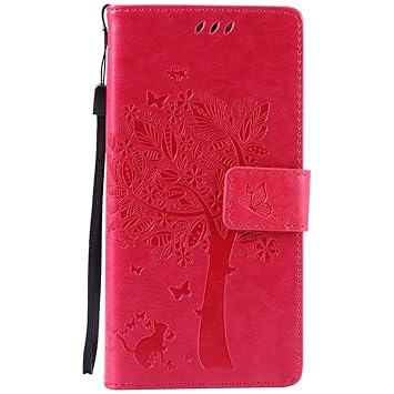 Hozor Sony Xperia Z5 Handyhülle, zarte Baumprägung, aus Weichem PU-Leder und TPU-weichem Silikon, starker Magnetschließe mit 