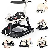 6 in 1 Foldable Baby Walker, Activity Baby Walker-Baby Bouncer, Rocker, Activity Center,Push Walker,Detachable Trampoline Mat, Adjustable Speed Rear Wheels and Height,Music & Lights,Ages 6-18 Months