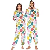 ZZXXB Shamrock Florals Onesie Pajamas for Adult Women Men Long Sleeves One Piece Onesies Zip Up Hooded Sleepwear S - XL