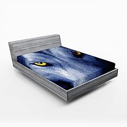 Ambesonne Wolf Fitted Sheet Set, Wild Animal with